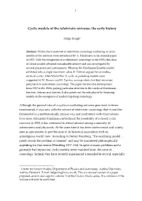 Cyclic Models of the Relativistic Universe: the Early History