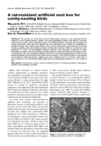 A Rat-Resistant Artificial Nest Box for Cavity-Nesting Birds