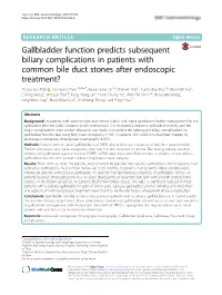 Gallbladder Function Predicts Subsequent Biliary Complications In