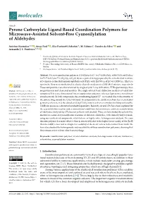 Pyrene Carboxylate Ligand Based Coordination Polymers for Microwave-Assisted Solvent-Free Cyanosilylation of Aldehydes