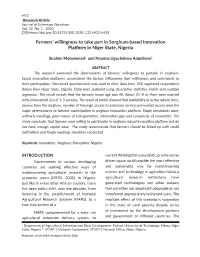 Farmers' Willingness to Take Part in Sorghum-Based Innovation Platform in Niger State, Nigeria