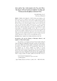 Of the Sophist in the Time After Plato. the Impact of Form Typology in Sophistic Teaching and Writing on Interdisciplinary Scholarly Work