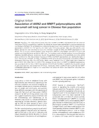 Original Article Association of AXIN2 and MMP7 Polymorphisms with Non-Small Cell Lung Cancer in Chinese Han Population
