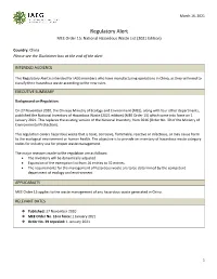 Regulatory Alert MEE Order 15: National Hazardous Waste List (2021 Edition)