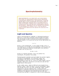 Spectrophotometry Light and Spectra