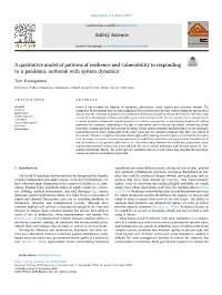 A Qualitative Model of Patterns of Resilience and Vulnerability in Responding to a Pandemic Outbreak with System Dynamics