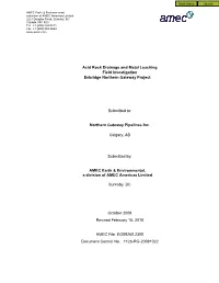 Appendix E-1-1: Acid Rock Drainage and Metal Leaching Field Investigation