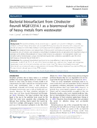 Bacterial Biosurfactant from Citrobacter Freundii MG812314.1 As a Bioremoval Tool of Heavy Metals from Wastewater Eman Z