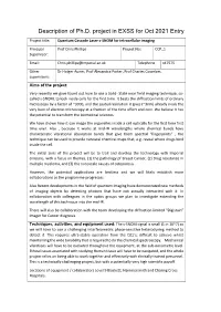 Description of Ph.D. Project in EXSS for Oct 2021 Entry
