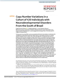 Copy Number Variations in a Cohort of 420 Individuals with Neurodevelopmental Disorders from the South of Brazil