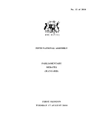 (Hansard) First Session Tuesday 17 August 2010