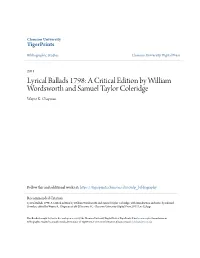 Lyrical Ballads 1798: a Critical Edition by William Wordsworth and Samuel Taylor Coleridge Wayne K