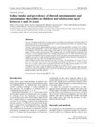Iodine Intake and Prevalence of Thyroid Autoimmunity And