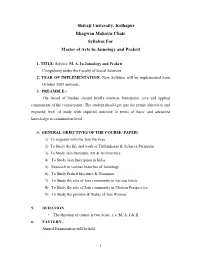 Shivaji University, Kolhapur Bhagwan Mahavir Chair Syllabus for Master of Arts in Jainology and Prakrit