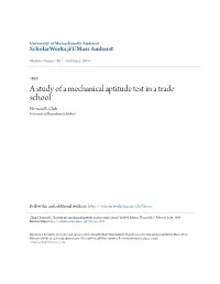 A Study of a Mechanical Aptitude Test in a Trade School Hermon R