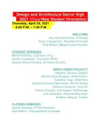 H Design and Architecture Senior High H 2021 Virtual New Student Orientation