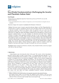 Neo-Hindu Fundamentalism Challenging the Secular and Pluralistic Indian State†