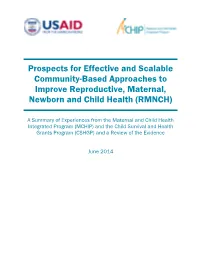 Prospects for Effective and Scalable Community-Based Approaches to Improve Reproductive, Maternal, Newborn and Child Health (RMNCH)