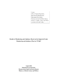 Results of Monitoring and Guidance Based on the Imported Foods Monitoring and Guidance Plan for FY2007