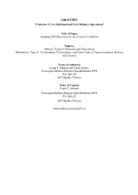 16Th ICCRTS “Collective C2 in Multinational Civil-Military Operations”