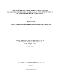 In Search of Novel Immuno-Modulatory Compounds from British Columbia Wild Mushrooms and Their Effectiveness in Inflammatory Micro-Circulation of Mice