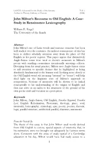 John Milton's Recourse to Old English: a Case-Study In