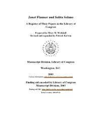 Papers of Janet Flanner and Solita Solano