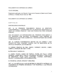 Reglamento De Expendio De Carnes Texto Original