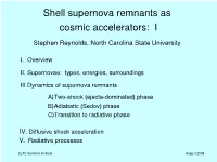 Shell Supernova Remnants As Cosmic Accelerators: I Stephen Reynolds, North Carolina State University