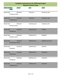 Complete Taxonomy for the ATBI Fungi Project Organism Group: Fungi