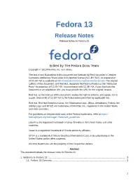 Fedora 13 Release Notes Release Notes for Fedora 13