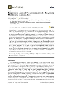 Preprints in Scholarly Communication: Re-Imagining Metrics and Infrastructures