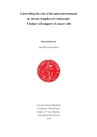 Unravelling the Role of the Microenvironment in Chronic Lymphocytic Leukaemia: T Helper Cell Support of Cancer Cells