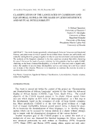 Classification of the Languages of Cameroon and Equatorial Guinea on the Basis of Lexicostatistics and Mutual Intelligibility