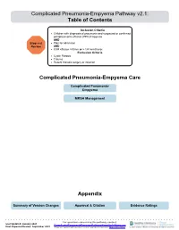 Complicated Pneumonia-Empyema Pathway V2.1: Table of Contents
