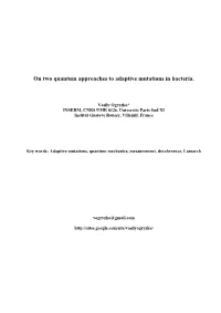 On Two Quantum Approaches to Adaptive Mutations in Bacteria