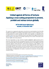 United Against All Forms of Torture: Applying a Cross-Cutting Perspective to Prevent, Prohibit and Redress Torture Globally