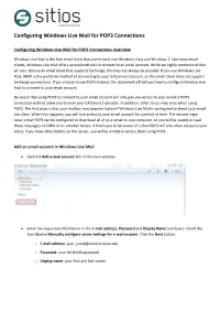 Configuring Windows Live Mail for POP3 Connections