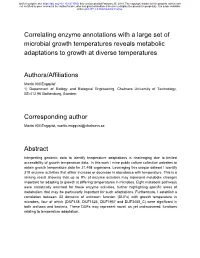 Correlating Enzyme Annotations with a Large Set of Microbial Growth Temperatures Reveals Metabolic Adaptations to Growth at Diverse Temperatures