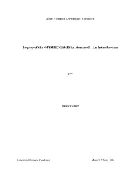 Legacy of the OLYMPIC GAMES in Montreal – an Introduction