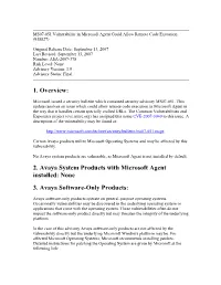 MS07-051 Vulnerability in Microsoft Agent Could Allow Remote Code Execution (938827)