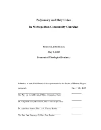 Polyamory and Holy Union in Metropolitan Community Churches