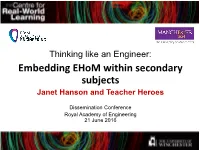 Thinking Like an Engineer: Embedding Ehom Within Secondary Subjects Janet Hanson and Teacher Heroes