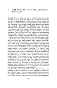 Ii the New Criticism and Leavisian Criticism