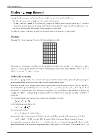Order (Group Theory) 1 Order (Group Theory)