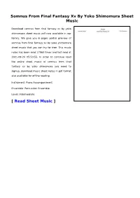 Somnus from Final Fantasy Xv by Yoko Shimomura Sheet Music