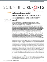 Allogeneic Anorectal Transplantation in Rats