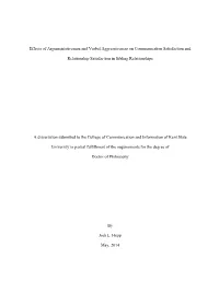 Effects of Argumentativeness and Verbal Aggressiveness on Communication Satisfaction And
