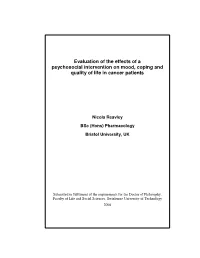 Evaluation of the Effects of a Psychosocial Intervention on Mood, Coping and Quality of Life in Cancer Patients