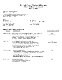 Howard County Schedule of Hearings Before the Board of Appeals June 3, 2019